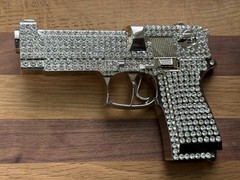 Gun Belt Buckle Iced Style Silver Metal Full of Rhinestones Revolver Pistols Men