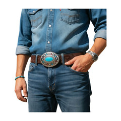 Men Women Buckle Silver Metal Western Fashion Turquoise Blue Ethnic Bohemian