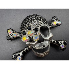 Pirate Skull Head Crossbones with Rhinestone Accent Gothic Punk Belt Buckle