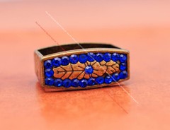 Brass Blue Crystal Rhinestone Western Floral Belt Buckle Set Fit 30MM Strap
