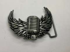 Classic Microphone Flying Wings Classic Rock Music Musician Cutout Belt Buckle