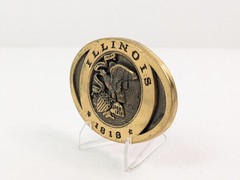 Heritage Mint Illinois 1818 State Seal Gold Brass Belt Buckle 3.25&Prime; x 2.25&Prime; Vtg