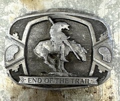 Heavily Wore Made In USA 1990 End Of The Trail Pewter Belt Buckle C&J INC.#1458