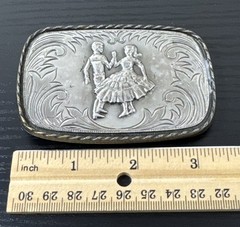 VTG 70s-80s Men&rsquo;s Women&rsquo;s Silver & Brass Tone Metal Dancing Couple Belt Buckle