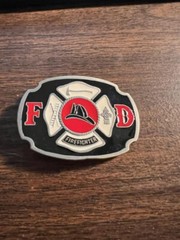 Belt Buckle Bakery 1670 Firefighter Enamel FD VTG Metal Helmet Logo Axe Ladder