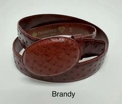 Genuine Exotic Full Quill Ostrich Skin Western Belt with Removable Buckle-Brandy