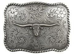 WESTERN ANTIQUE LONGHORN STEER COWBOY TROPHY BELT BUCKLE
