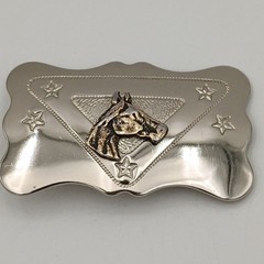 Chambers Belt Co Western Horse Head Belt Buckle Silver Gold Tone Stars USA Made