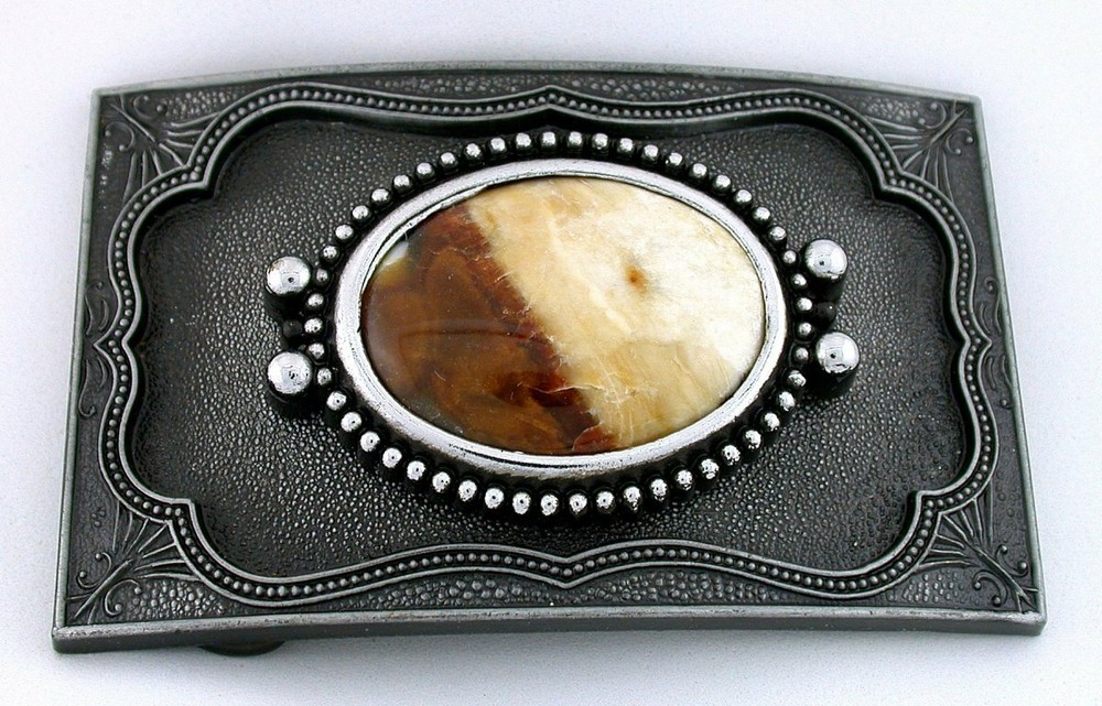 40×30 Banded Jade Opal Cabochon Cab Gem Silver Color Rectangle Belt Buckle PBB30