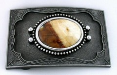 40×30 Banded Jade Opal Cabochon Cab Gem Silver Color Rectangle Belt Buckle PBB30