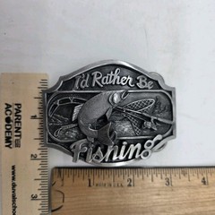 Vintage Arrow Creek I&rsquo;d Rather Be Fishing Belt Buckle Mens Silver Western Trout