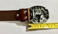 Men&rsquo;s Western LEATHER BELT with Long Horn Texas Cow Bull Skull (47 inch)