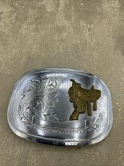 Vintage Belt Buckle Bronco Saddle Chrome 3.5”