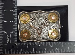 Nocona Whitetail Buck Skull Shotgun Shells Rectangular Belt Buckle