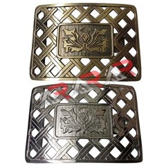 Highland Scottish Kilt Belt Buckle Latice Thistle Design Antique/Chrome Finish