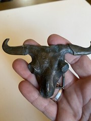 Belt Buckle Longhorn Cow Scull Brass Unmarked
