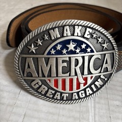 Montana Silversmiths Make America Great Again Flag Belt Buckle w/ Leather Belt