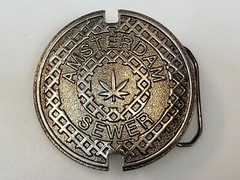 Amsterdam Sewer Marijuana Cannabis Pot Leaf Logo Silver Color Belt Buckle