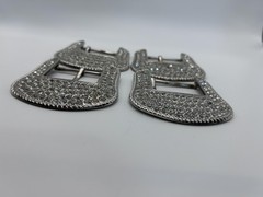 Shiny Rhinestone Western Belt Buckles Silver Metal 1.5 In Lot Of 4