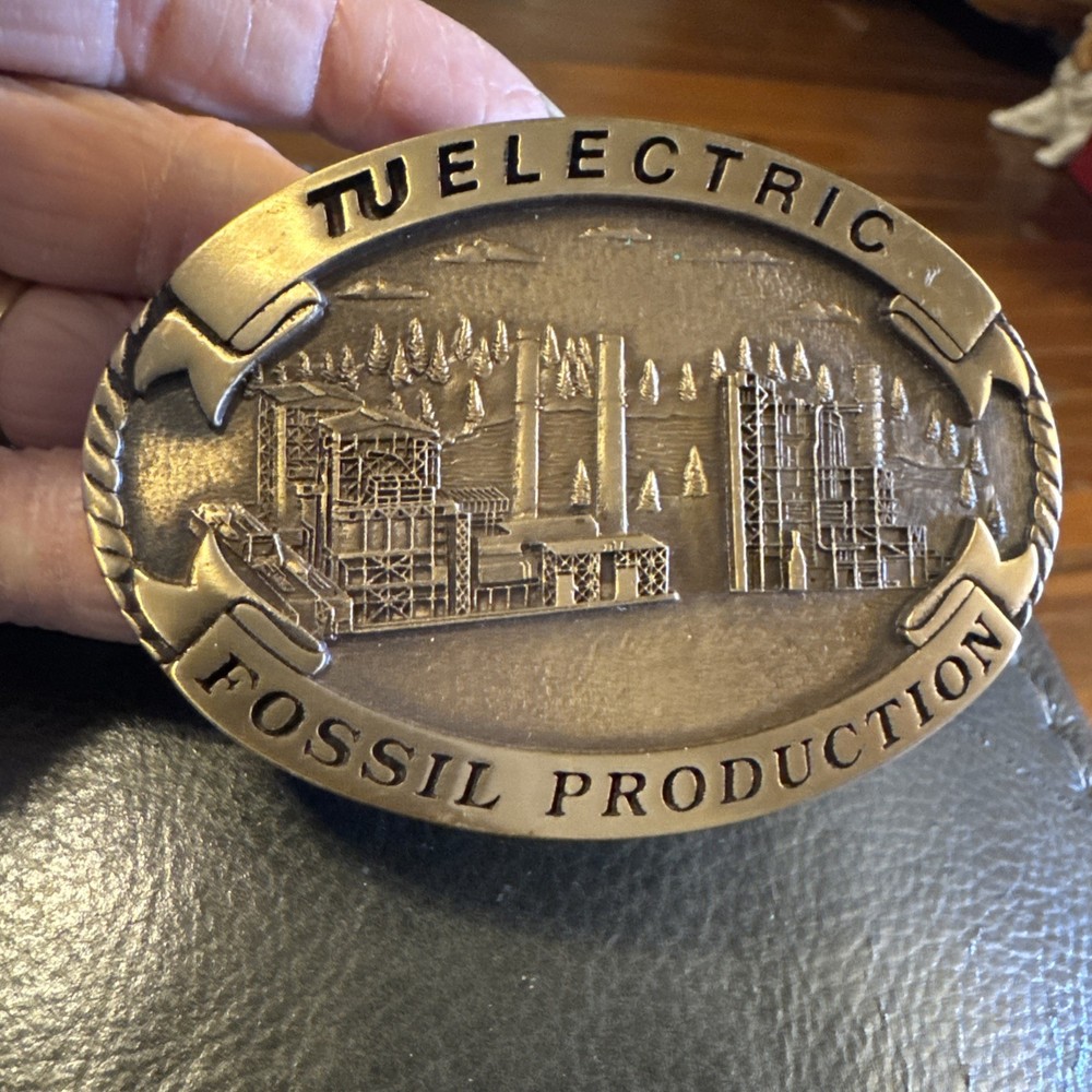 Texas Utilities Electric Co. Brass Belt Buckle 1993 Creative Casting