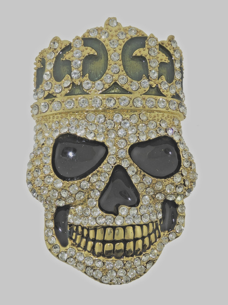 Skull Belt Buckle Gold Metal Pirate Sign Halloween Party Costume Men Bling Style