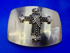 Gothic Medieval Centerpiece Iron Cross 3D Raised On Silver Color Belt Buckle