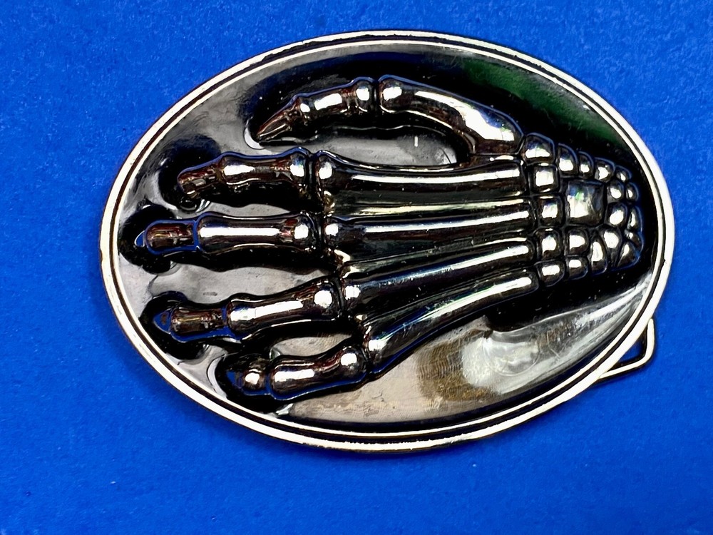 Skeleton Hand Fingers Bones Raised Claw Fingers Gothic Black Oval Belt Buckle