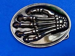 Skeleton Hand Fingers Bones Raised Claw Fingers Gothic Black Oval Belt Buckle