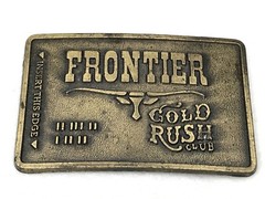vintage 80s FRONTIER GOLD RUSH CLUB BELT BUCKLE cowboy miner western bull