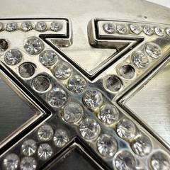 Rhinestone Studded X Letter Initial Monogram Silver Tone Belt Buckle