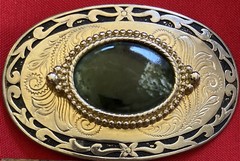 STORMY SEA OCEAN DARK GREEN CABOCHON INSERT DECORATIVE WESTERN BELT BUCKLE