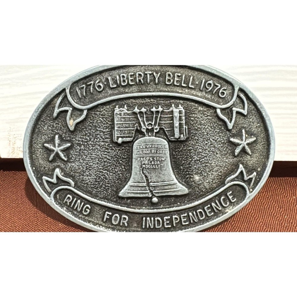 Belt Buckle Liberty Bell Ring Independence Oval Brass Patriotic 1976