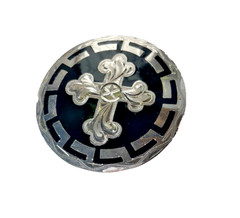 Western Mens Belt Buckle 3.25 x 3.25 in Southern Cross Cowboy Black Silver 1.5