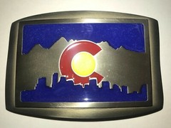 DENVER COLORADO SKYLINE FLAG Buckle, HANDCRAFTED, MADE IN U.S.A.