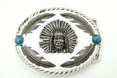 Native American Indian Chief w/ Feathers Enamel Western Metal Belt Buckle
