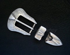 WESTERN COWBOY ANTIQUE SILVER FLORAL ENGRAVED BELT BUCKLE SET FIT 1&Prime; WIDE STRAP