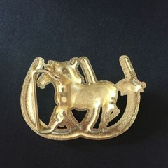Horse Horsehoes Cowboy Western Gold Plated Belt Buckle