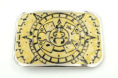 Aztec Mayan Calendar Black/Yellow Rectangle Metal Fashion Belt Buckle