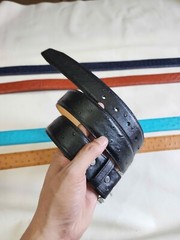 3.8CM Black 100% Genuine Body Ostrich Leather Skin Mens Belt Buckle- Handmade