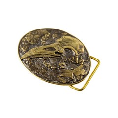 Raven skull brass belt buckle, mythology bird, Gothic Floral Crow skull Design