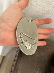 Western Black Vein Stone Belt Buckle Engraved Silver Oval Cowboy Style