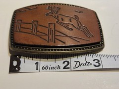 Alumaline Brass And Leather Vintage Belt Buckle Detailed Embossed Jumping Deer