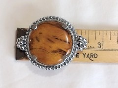 Vintage Western Belt Buckle Silver Tone & Myrtlewood Medallion