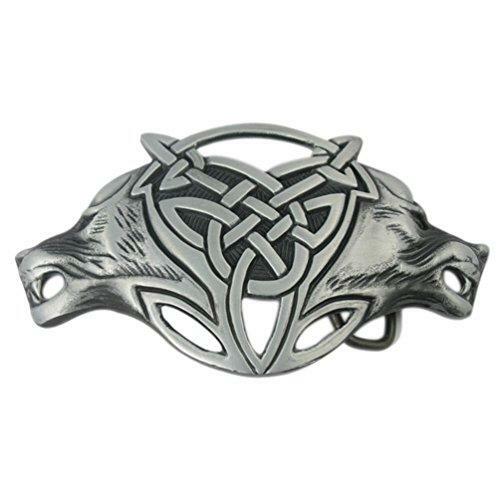 VIGOROSO Men Gothic Funny Lovely Celtic Wild Wolf Fox Double Head Belt Buckle