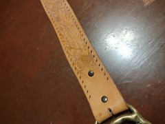 Solid Brass Lion Leo Vintage Belt Buckle And Hand Made Leather Belt 34.5in Long