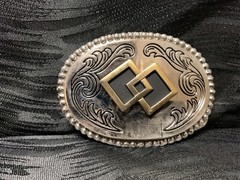 Vintage Western Square Dance Belt Buckle Squares Silver Brass Black Oval USA