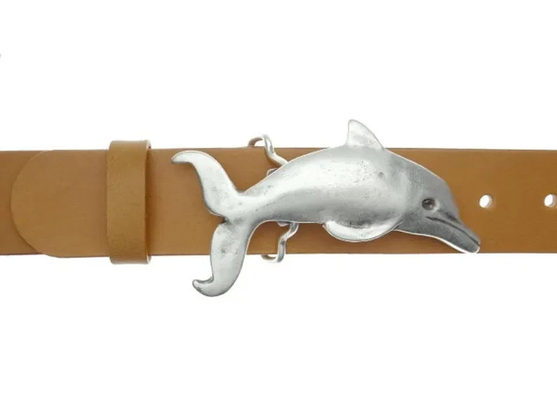 ChatGPT: Belt Buckle Dolphin Design Antique Silver Nautical Animal Print Oval Embossed