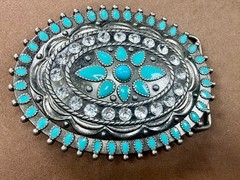 Southwestern Flower Turquoise Enamel Western Cowboys Cowgirls Belt Buckle