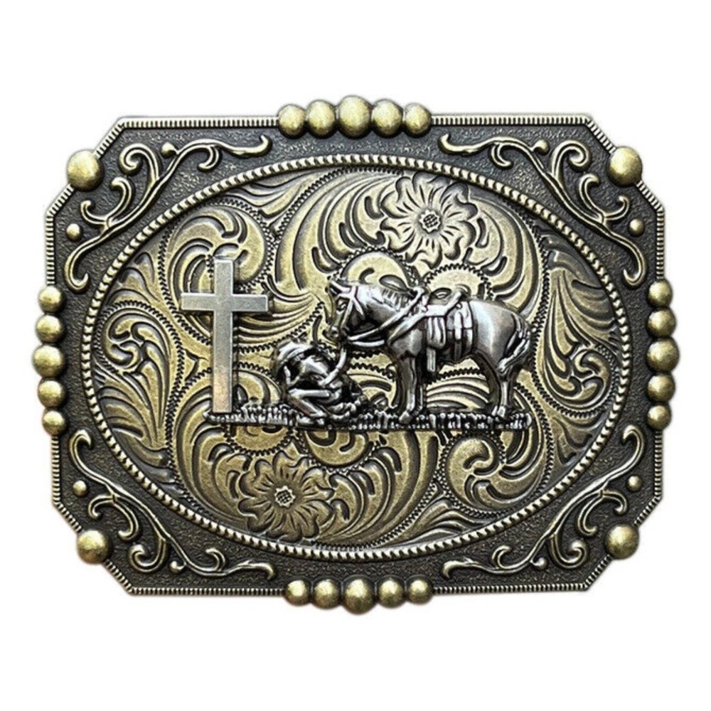 Cross & Prayer Belt Buckle Western Men&rsquo;s Vintage Style Floral Cowboy Rodeo Wear