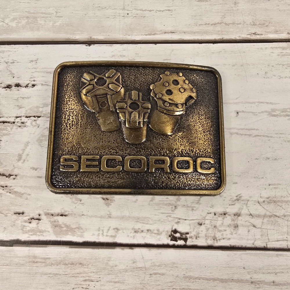 VTG Secoroc Mining Drill Bit Belt Buckle Brass Tone Made in Canada Industrial